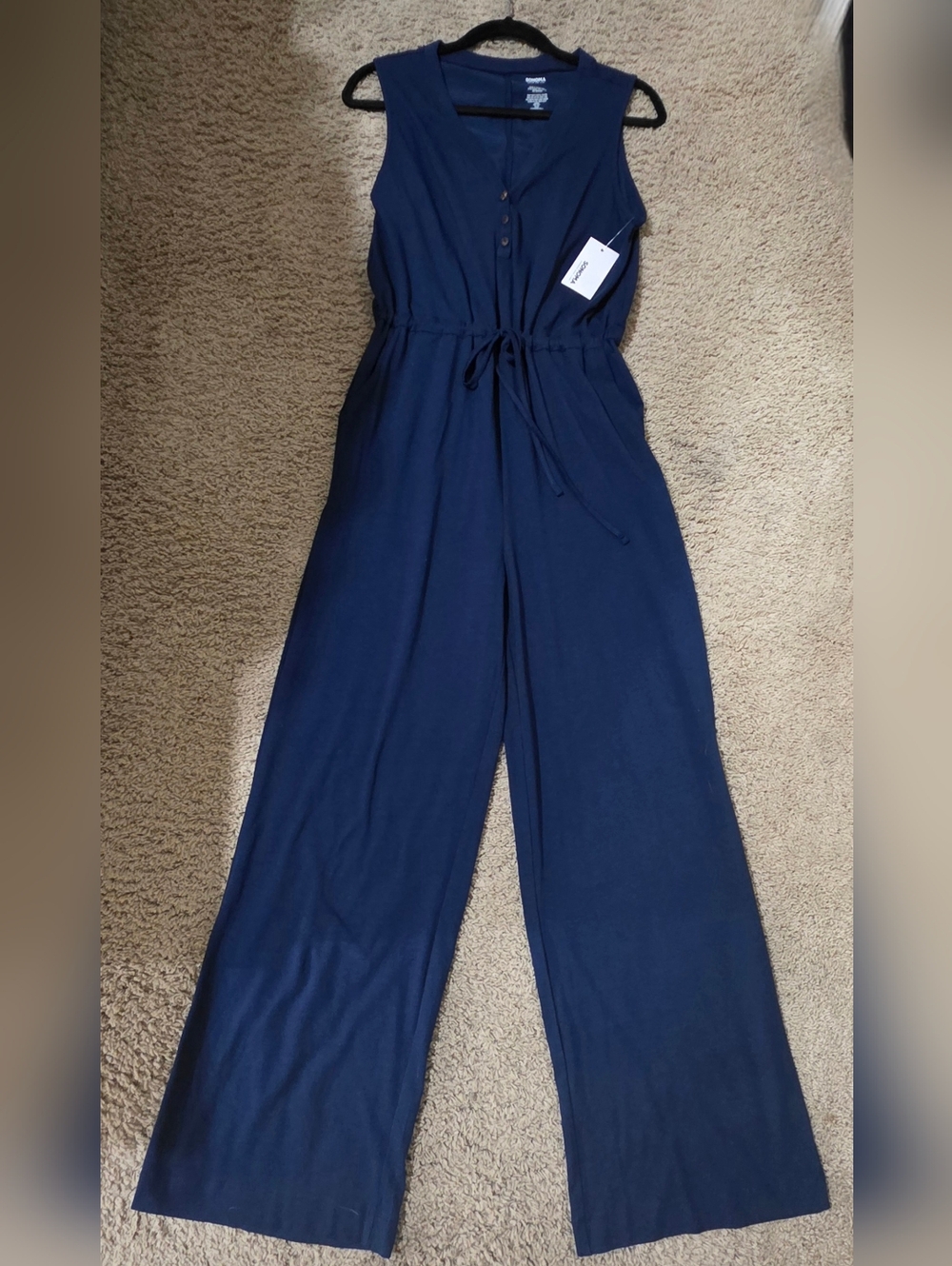 NWT Sonoma Navy Sleeveless Drawstring Wide Leg Jumpsuit Size S